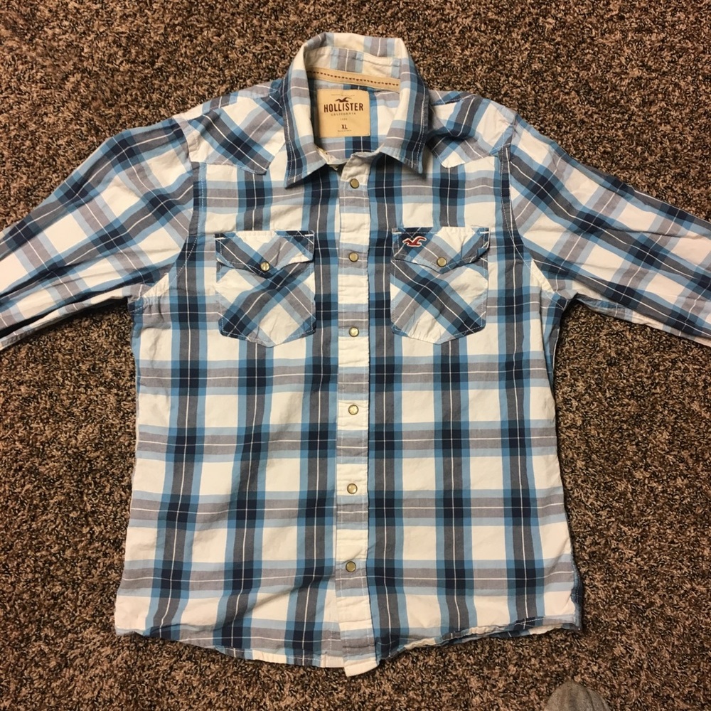 Hollister light blue and white flannel